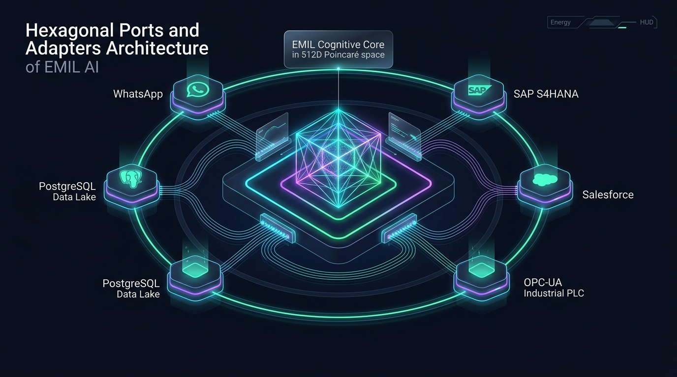 EMIL Hexagonal Ports & Adapters Architecture 3D Diagram